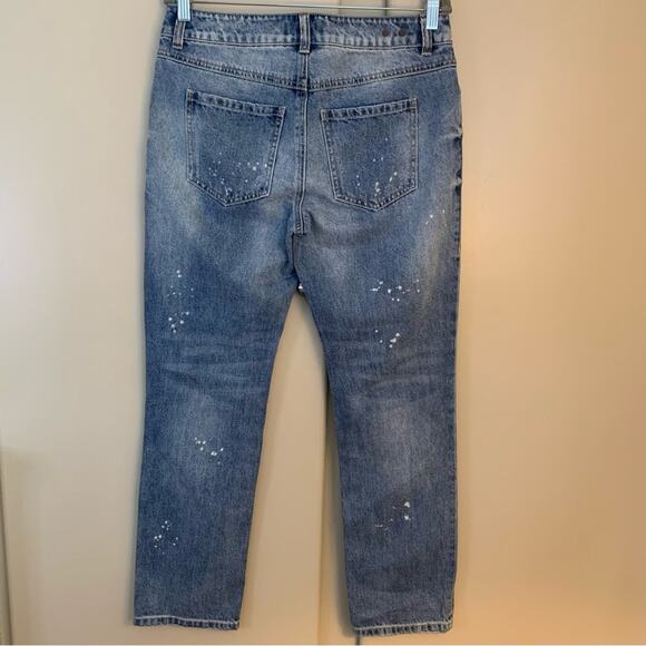 Cabi Womens Boyfriend Jeans Size 2 Distressed Straight Cropped Paint Splatter - Picture 8 of 16